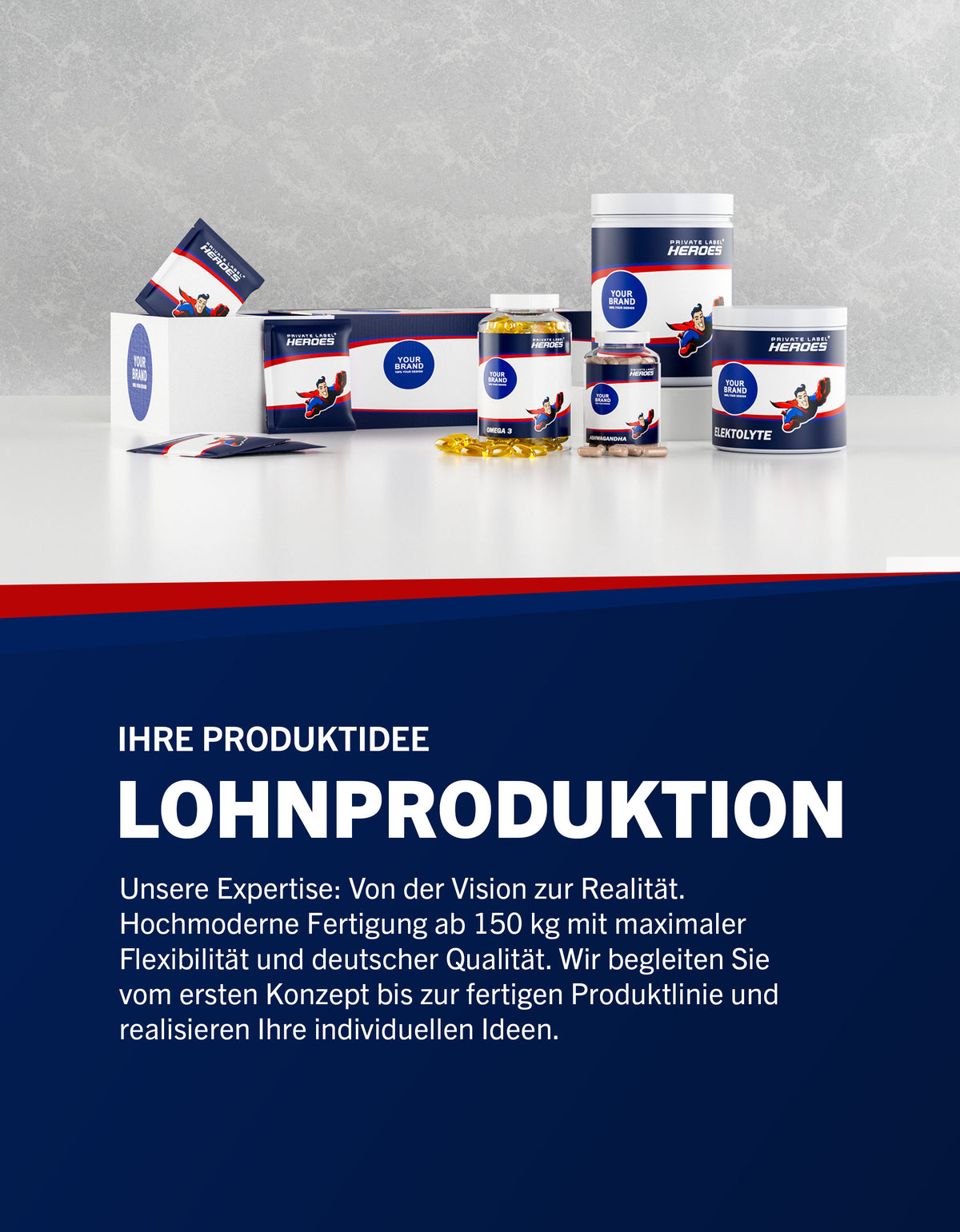 Produktentwicklung und Lohnproduktion bei Private Label Heroes - Sportnahrung und Supplements Made in Germany